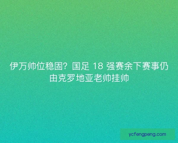 伊万帅位稳固？国足 18 强赛余下赛事仍由克罗地亚老帅挂帅